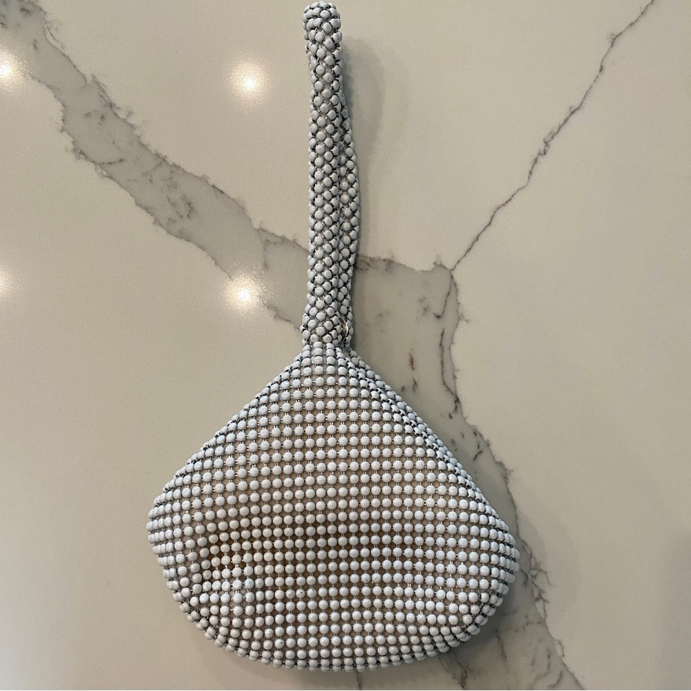 Off-white with Gray Undertone Beaded Mesh Wristlet